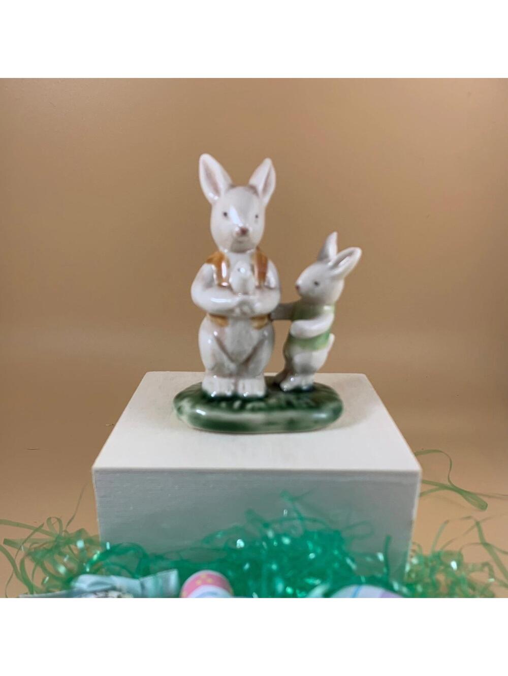 Vintage Albert Kessler Bunny Father and Son with Bird - Easter Decor